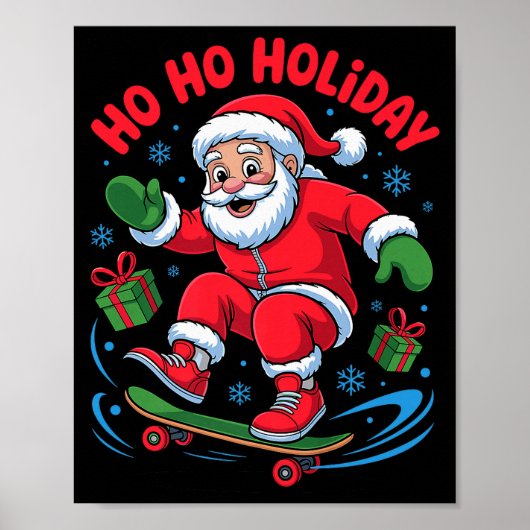 Kerstman Skater Skateboardliefhebber Grappig Kerst Poster (Voorkant)