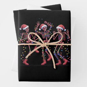 Kerstman Skelet Dansend Skelet Lichtjes Kerstmis Inpakpapier Vel