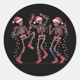 Kerstman Skelet Dansend Skelet Lichtjes Kerstmis Ronde Sticker