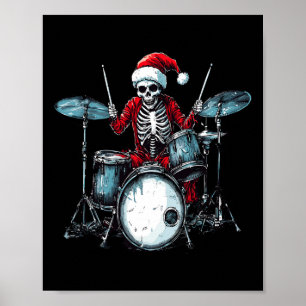 Kerstman skelet drumspelend drummer percussionist poster