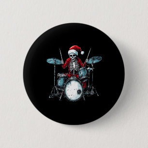 Kerstman skelet drumspelend drummer percussionist ronde button 5,7 cm