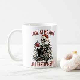 Kerstman skelet met kat Holiday Snark Koffiemok