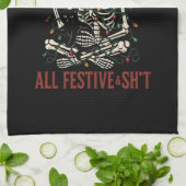 Kerstman skelet met kat kerstmis snark theedoek (Gevouwen)