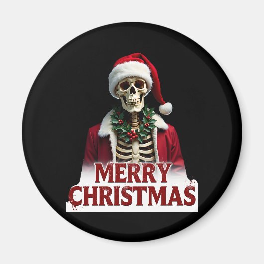 Kerstman Skelet Outfit Schedel Grappig Kerstfeest Magneet (Voorkant)