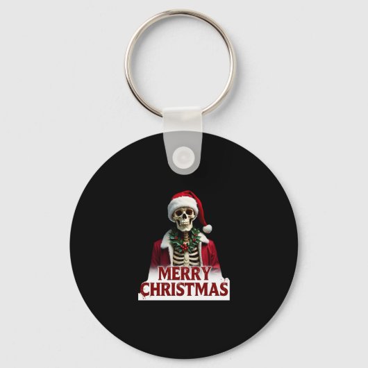 Kerstman Skelet Outfit Schedel Grappig Kerstfeest Sleutelhanger (Voorkant)