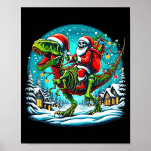 Kerstman skelet rijdt op T Rex dinosaurus Grappige Poster