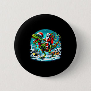 Kerstman skelet rijdt op T Rex dinosaurus Grappige Ronde Button 5,7 Cm