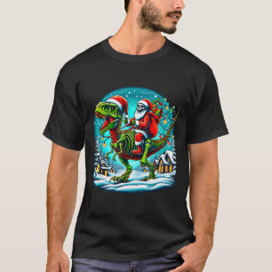 Kerstman skelet rijdt op T Rex dinosaurus Grappige T-shirt