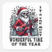 Kerstman skelet speelt gitaar met Kerstmis Vierkante Sticker (Voorkant)