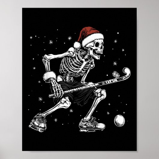 Kerstman Skelet Speelt Veldhockey Grappige Kerstmi Poster (Voorkant)