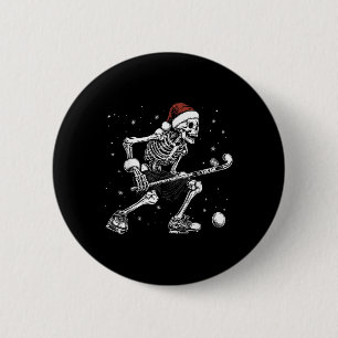 Kerstman skelet speelt veldhockey Leuke Kerstmis Ronde Button 5,7 Cm