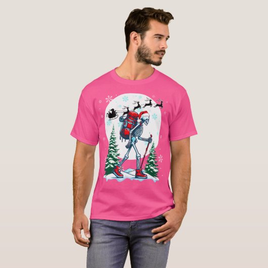 Kerstman Skeletons Kostuum Wandelen Lover Fam T-shirt (Voorkant volledig)