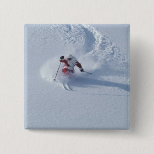 Kerstman skiën bij het Snowbird Ski Resort, Wasatc Vierkante Button 5,1 Cm