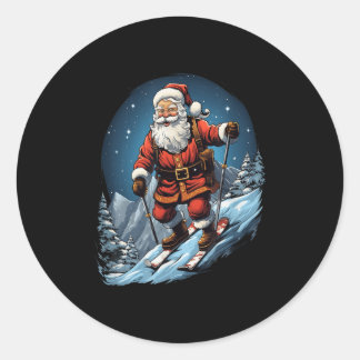 Kerstman Skiën Kerstman Skiër Ronde Sticker