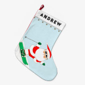 Kerstman Skiën Sneeuw Ski Grote Kerstsok (Voorkant (Hangend))