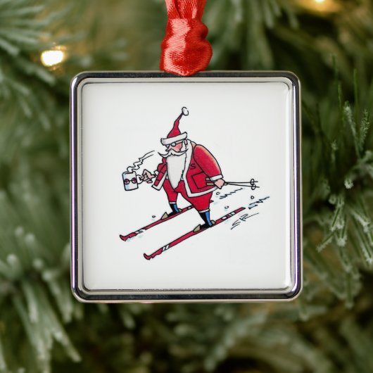 Kerstman Skiën vierkante premium ornament (Boom)