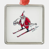 Kerstman Skiën vierkante premium ornament (Voorkant)