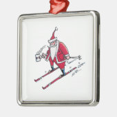 Kerstman Skiën vierkante premium ornament (Links)