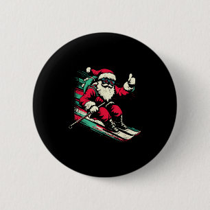 Kerstman Skiën - Vintage Kerst Winter Sport Ronde Button 5,7 Cm