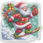 Kerstman skiet vrolijk op eerste kerstdag sticker (Voorkant)