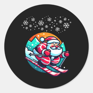 Kerstman Skihelling Skihut Grappig Ronde Sticker