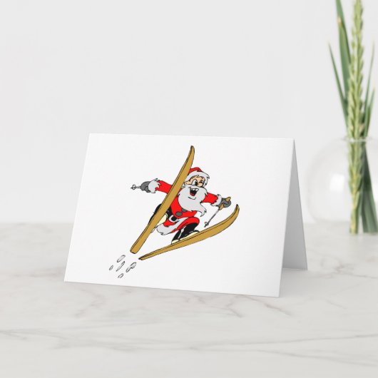 Kerstman sking feestdagen kaart (Voorkant)