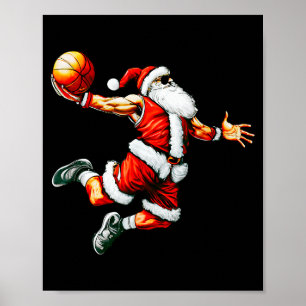 Kerstman Slam Dunk Basketbal Hoepel Kerstmis Pyjam Poster