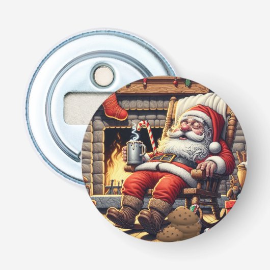 Kerstman slapen Kerstmis Button Flesopener (Voorkant)