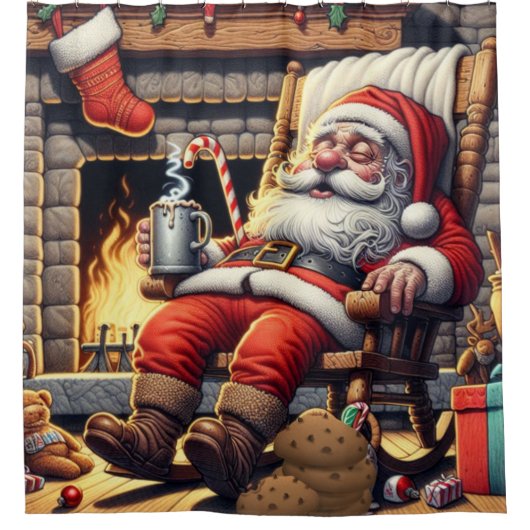 Kerstman slapen Kerstmis Douchegordijn (Voorkant)