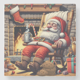 Kerstman slapen Kerstmis Stenen Onderzetter