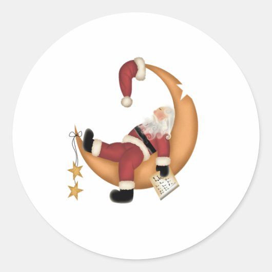 Kerstman slapen op maan Kerstmis Ronde Sticker (Voorkant)