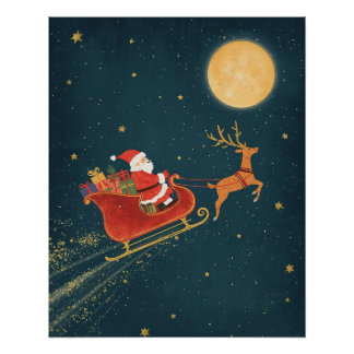 Kerstman Slede Kerst Poster