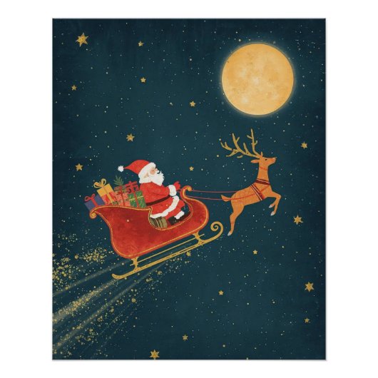 Kerstman Slede Kerst Poster (Voorkant)