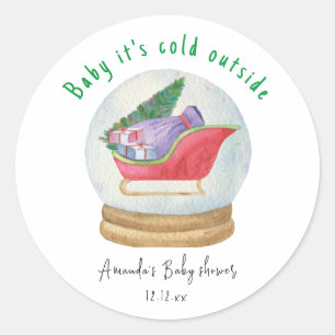 Kerstman slee - baby het is koud buiten ronde sticker