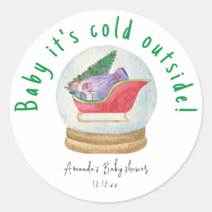 Kerstman slee - baby het is koud buiten ronde sticker
