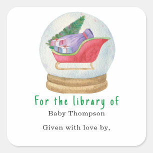 Kerstman slee - baby shower boekplaat vierkante sticker