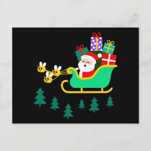 Kerstman slee bees kerstcadeaus dennenbomen Xmas Feestdagenkaart