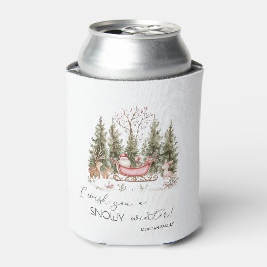 Kerstman, slee, cadeaus bos kerstmis blikjeskoeler (Blikje Voorkant)