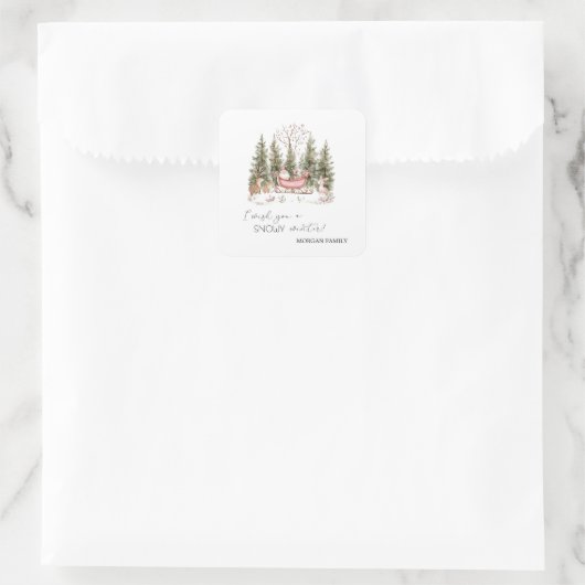 Kerstman, slee, cadeaus bos kerstmis vierkante sticker (Tas)