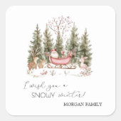 Kerstman, slee, cadeaus bos kerstmis vierkante sticker (Voorkant)