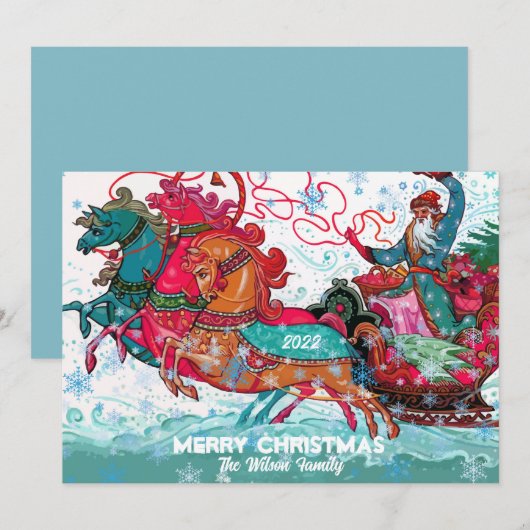 Kerstman slee Custom Prettig Kerstfeest Feestdagenkaart (Voorkant / Achterkant)