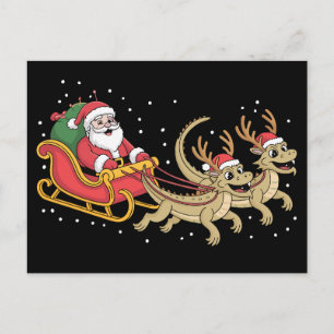Kerstman slee dragonders Kerstmis rendier horens Feestdagenkaart