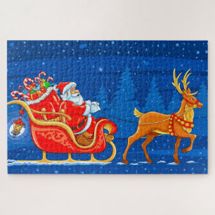 Kerstman, slee en rendieren legpuzzel