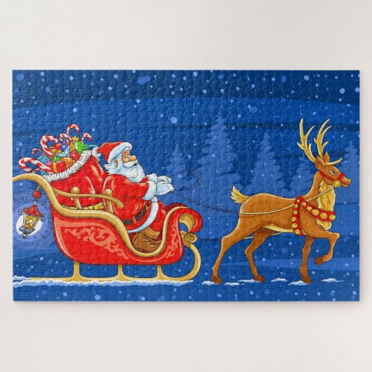 Kerstman, slee en rendieren legpuzzel (Horizontaal)