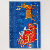 Kerstman, slee en rendieren legpuzzel (Verticaal)