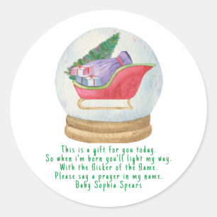 Kerstman slee. Gebedskaars label
