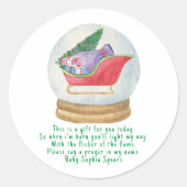 Kerstman slee. Gebedskaarsetiket Ronde Sticker (Voorkant)