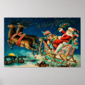 Kerstman slee Kerst vakantie vintage Poster (Voorkant)