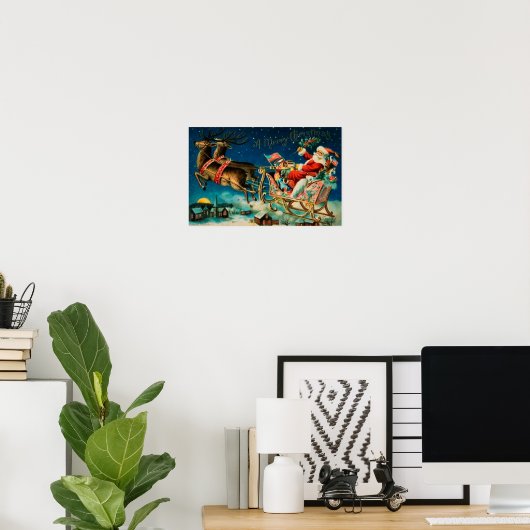 Kerstman slee Kerst vakantie vintage Poster (Thuiskantoor)
