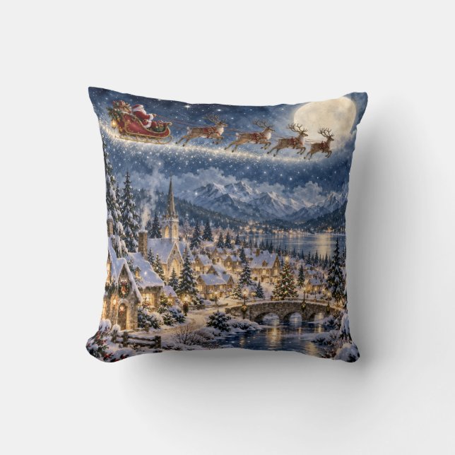 Kerstman slee Kerstbergdorp Kussen (Voorkant)